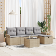 vidaXL 6-delat trädgårdsoffaset med kuddar i beige poly rattan