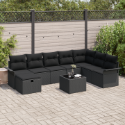 vidaXL 9-delars Trädgårdsoffset med Kuddar Svart Poly Rattan, vidaXL 2...