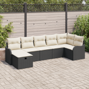 vidaXL 7-delad Trädgårdsofa med Kuddar Svart Poly Rattan