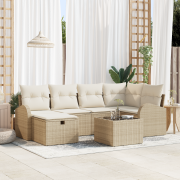 vidaXL 7-delat Trädgårdsoffaset med kuddar Beige Poly Rattan