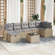 vidaXL 8 Delar Trädgårdsoffaset med Kuddar Beige Konstrotting