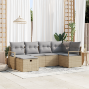 vidaXL 6-delars trädgårdsoffakombination med kuddar beige poly rotting