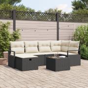 vidaXL 7 Delars Trädgårdsofa Set med Dynor Svart Poly Rattan
