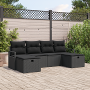 vidaXL 6-delars trädgårdsoffaset med kuddar Svart Poly Rattan, vidaXL ...