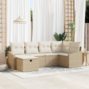 vidaXL 6-delars trädgårdsoffaset med kuddar Beige Poly Rotting