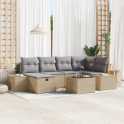 vidaXL 7-delat trädgårdssoffset med kuddar Beige poly rattan