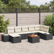 vidaXL 8-delat trädgårdsoffasett med kuddar svart poly rattan