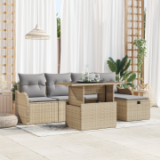 vidaXL 6 Delars Trädgårdsoffaset med Kuddar Beige Poly Rattan