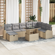 vidaXL 9-delad trädgårdssoffa set med kuddar Beige Poly Rottning
