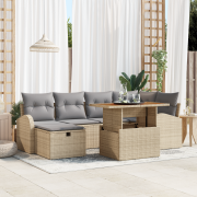 vidaXL 7 Delars Trädgårdsoffset med Kuddar Beige Poly Rattan