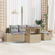vidaXL 6-delat Trädgårdssoff-set med dynor Beige Polyrotting