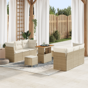 vidaXL 9-delars trädgårdsoffset med kuddar Beige Poly Rattan Akacia