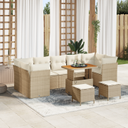 vidaXL 10-delad trädgårdsoffset med kuddar beige poly-rotting akacia