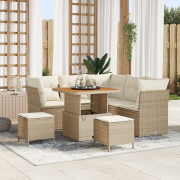 vidaXL 8-delad trädgårdsoffset med kuddar i beige poly rattan akacia