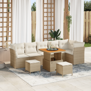 vidaXL 9 delars trädgårdssoffagrupp med kuddar beige poly rotting akac...