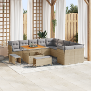 vidaXL 13-delar trädgårdsoff set med kuddar beige poly rattan akacia