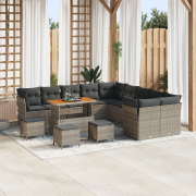 vidaXL 14-delad trädgårdsoffset med kuddar Grå Poly Rattan Acacia