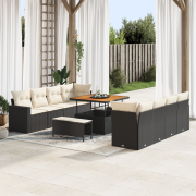 vidaXL 11 Delar trädgårdsofa set med kuddar svart poly rattan akacia