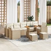 vidaXL 10 Delar Trädgårdsoffuppsättning med Kuddar Beige Poly Rattan A...