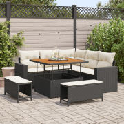 vidaXL 8-delat Trädgårdsofa Set med Kuddar Svart Poly Rattan Akacia