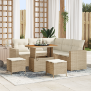vidaXL 8-delat trädgårdssoffset med kuddar Beige Poly Rattan Akacia