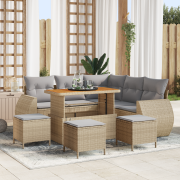 vidaXL 9-delat Trädgårdsoff set med Dynor Beige Poly Rattan Akacia