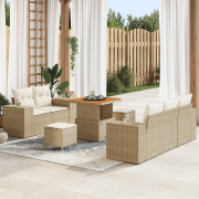 vidaXL 8 delars trädgårdsoffuppsättning med kuddar Beige Poly Rottning...