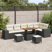 vidaXL 9-dela trädgårdsoff set med kuddar svart poly rattan akacia