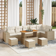 vidaXL 10-delars Trädgårdsoffagrupp med Kuddar Beige Poly Rattan Akaci...