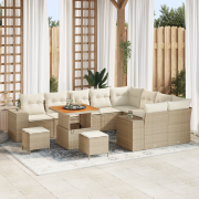 vidaXL 12-delars trädgårdsmöbelset med kuddar beige poly rattan akacia