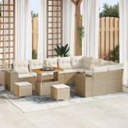 vidaXL 12-delars trädgårdsoffagrupp med kuddar beige i Poly Rattan och...