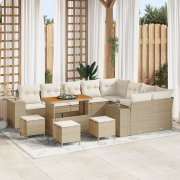 vidaXL 13-delars trädgårdsoff-set med kuddar, beige, poly rattan, akac...