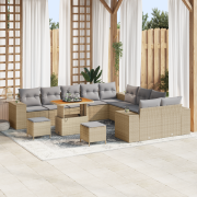 vidaXL 13 Delars trädgårdsoffasett med kuddar beige poly rattan akacia
