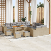 vidaXL 14-delad trädgårdsoffasett med kuddar Beige Poly Rattan Akacia