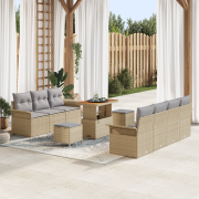 vidaXL 10-delad trädgårdsoffuppsättning med kuddar Beige Polyrotting A...