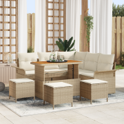 vidaXL 9-delars trädgårdsoffaset med kuddar beige poly rotting akacia