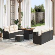 vidaXL 9-delad trädgårdsoffset med kuddar svart poly rattan acacia