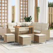 vidaXL 9-delars trädgårdsoffaset med kuddar Beige Poly Rattan Akacia