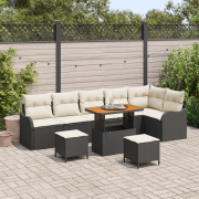 vidaXL 9-delat trädgårdsoffasett med kuddar svart poly rattan akacia, ...
