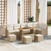 vidaXL 10-delars trädgårdsofaset med kuddar beige konstrotting akacia