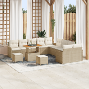 vidaXL 13-delad trädgårdsoffor set med kuddar beige poly rattan akacia