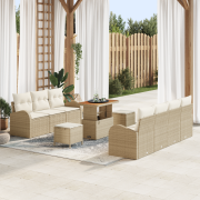 vidaXL 10 Delars Trädgårdsoff-set med Kuddar Beige Poly Rattan Akacia