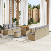 vidaXL 10-delat trädgårdsoffaset med kuddar beige polyrotting akacia