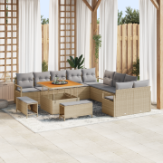 vidaXL 13-delars trädgårdsoff-set med kuddar Beige Poly Rattan Akacia