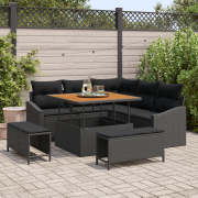 vidaXL 8 Delar Trädgårdssoffset med Kuddar Svart Poly Rattan Akacia