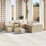 vidaXL 13-delars trädgårdsoffaset med kuddar beige poly rattan akacia