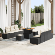 vidaXL 9-delat trädgårdssoff-set med kuddar svart poly rattan akacia