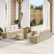 vidaXL 9-delad trädgårdsoffasett med kuddar beige poly rotting akacia