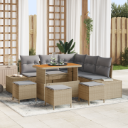 vidaXL 9 Delars Trädgårdsoff-set med Kuddar Beige Poly Rottning Akacia...