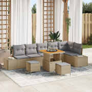 vidaXL 9 Delars Trädgårdssoffset med Kuddar Beige Poly Rattan Akacia